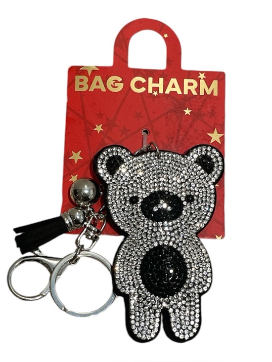 Unknown Other - Rhinestone Bear Bag Charm Keychain - Silver & Black